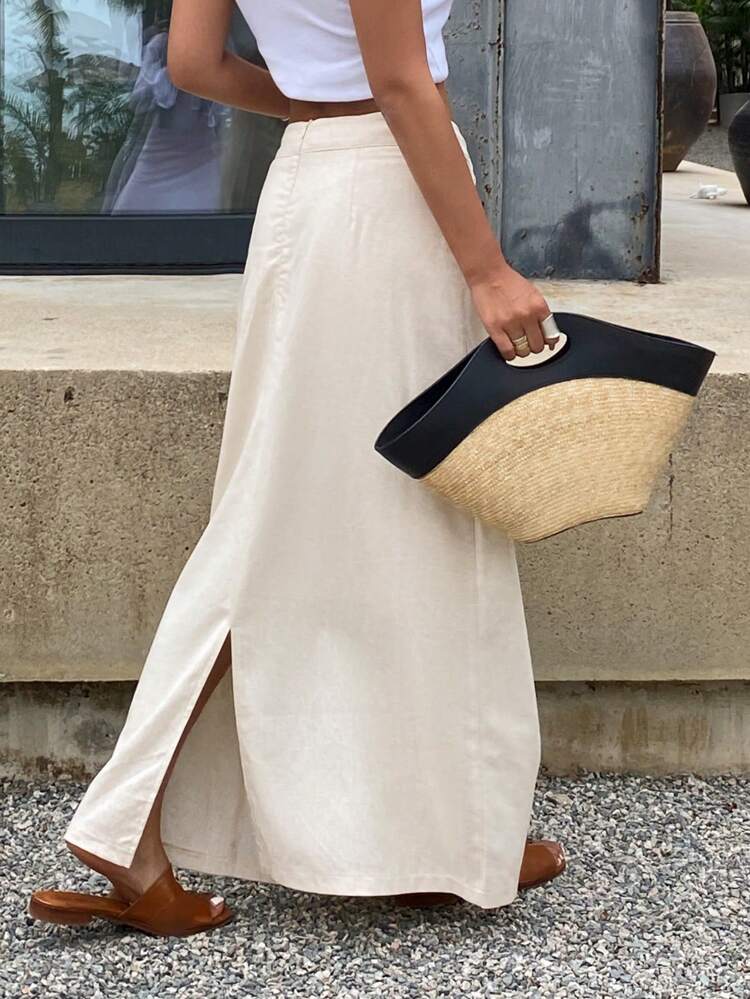 Elegant Casual Resort Solid Color A-Line Skirt With Tassel Decor, Summer Skirt For Women,Pencil Skirt Linen,Fall Clothes