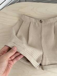 SHEIN Young Girl Solid Color Fitted Casual Shorts - Blue - View 3