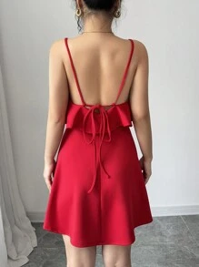 SHEIN Elenzya 女士简约时尚休闲日常通勤直筒连衣裙 - 紅色 - 查看 2