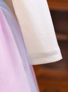 Glamorique Kids Vestido corto lindo con mangas con volantes, estampado de degradado de unicornio y arcoíris, manga larga de gasa, para bebé niña, para principios de primavera