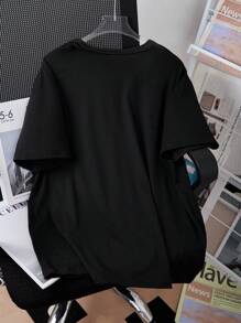 SHEIN Teen Boy Casual Heart Print Round Neck Short Sleeve T-Shirt, Summer Fashion Sunglasses