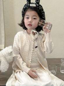 DAZY Young Girl Sleeveless Cardigan Sweater Set, Spring/Summer - White - View 3