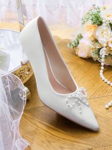 CUCCOO HITCHD Zapatos de tacón alto de satén blanco con rhinestones en forma de lazo - Zapatos sexys, elegantes, casuales para vacaciones, fiesta, San Valentín, cita, boda y banquete para mujeres