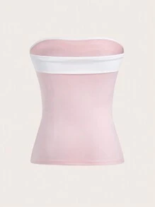 SHEIN EZwear Top tubo color block rosa de verano para mujer en estilo Y2K - Rosa Pálido - Ver 2