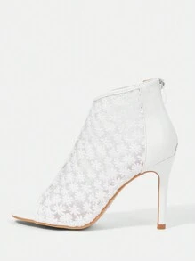 CUCCOO HITCHD Sandalias de tacón alto de encaje blanco con punta abierta para mujer, elegantes para ir al trabajo, citas, bodas, eventos formales