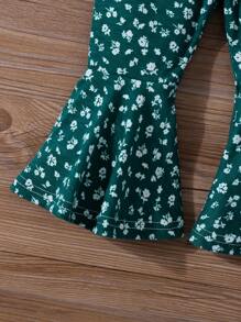 SHEIN 2pcs Baby Girl Solid Knit Round Neck T-Shirt And Fitted Knit Pants Set - White - View 6