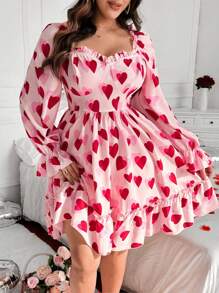 Flirla Plus Size Women Heart Pattern Cute Sweet Vacation Dating Mini Dress,Valentine - Pink - View 5