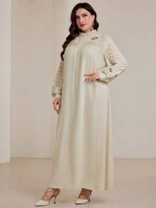 Graceveil Plus Size Women Arabic Embroidery Loose Dress Shirt Modest