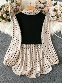 SHEIN LUNE Blusa de mujer de manga farol con estampado de lunares