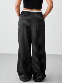 SHEIN BASICS Plus Size Solid Color Woven Casual Wide Leg Pants - Black - View 2