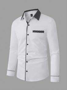 Manfinity Mode 大码男士休闲前扣长袖衬衫，秋季