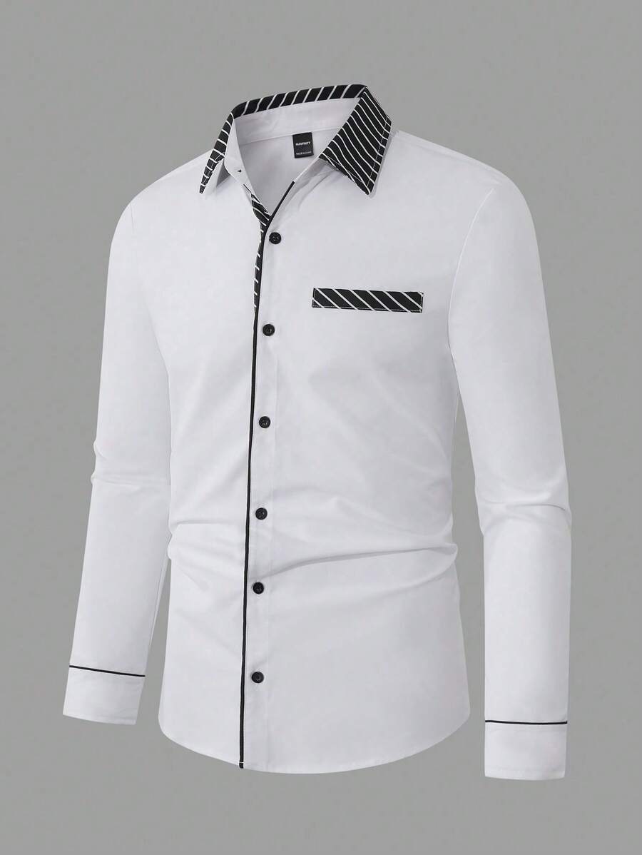 Manfinity Mode 大码男士休闲前扣长袖衬衫，秋季