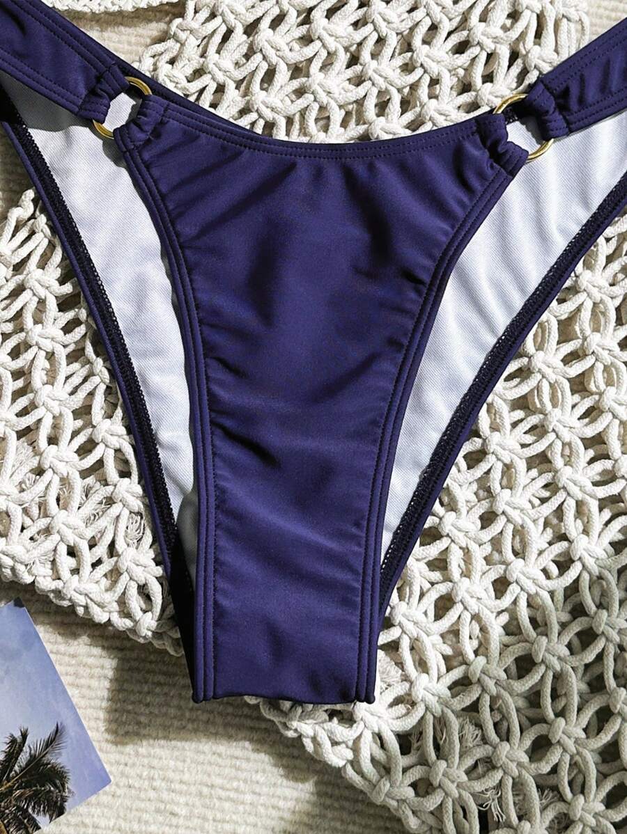 Quần bơi bó sát màu trơn gợi cảm cho nữ, đồ bơi bó sát thường ngày thanh lịch - Màu xanh hải quân - Xem 1