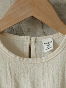 SHEIN Baby Girls Apricot Embroidered Sleeveless Dress, Pastoral Floral Pattern, Suitable For Holidays, Gatherings, Exuding Elegant Style