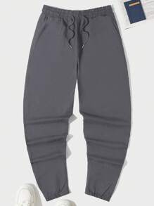 RueChic 100%Cotton Men's Drawstring Waist Joggers - Dark Grey - View 1