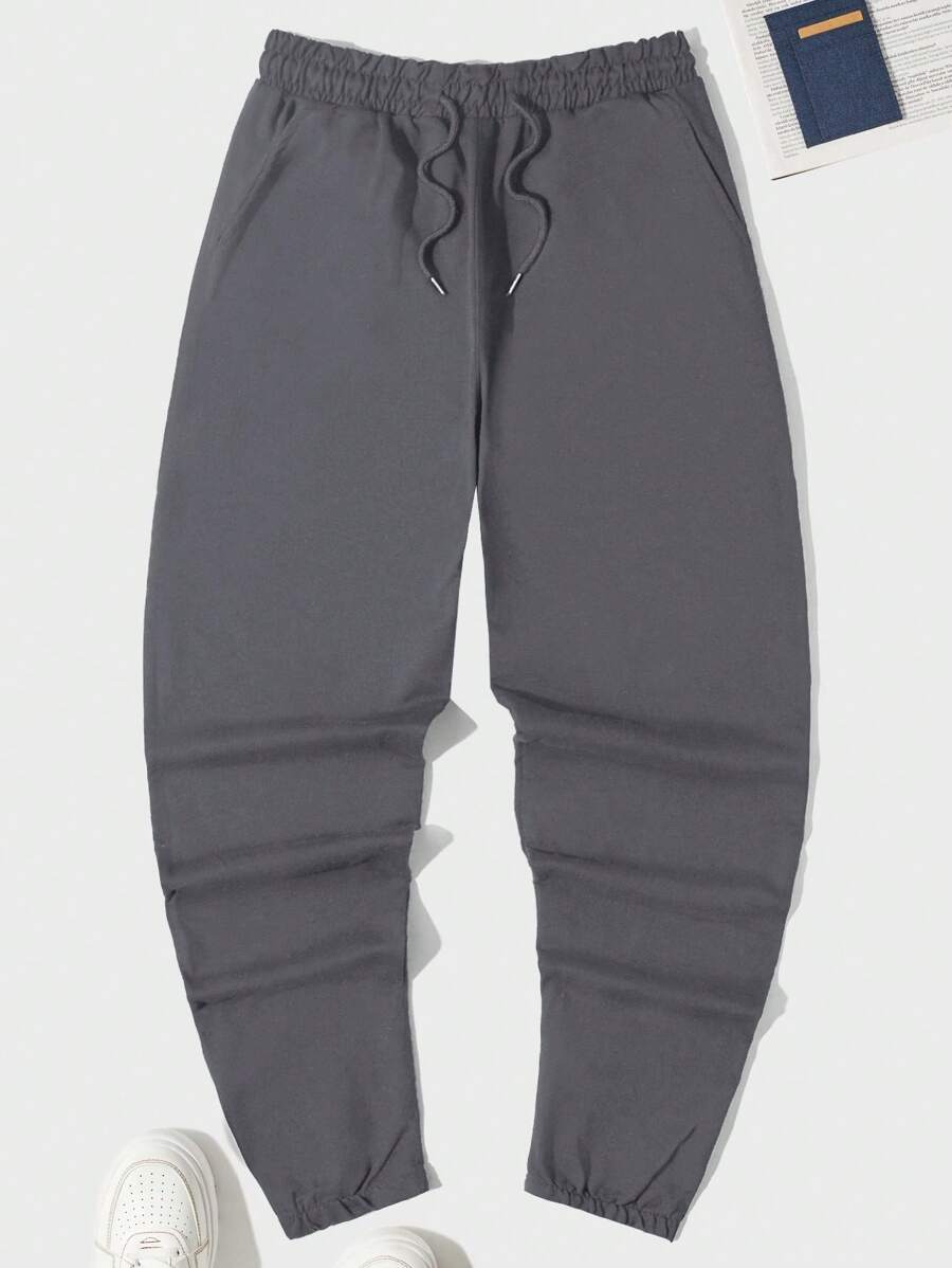 RueChic 100%Cotton Men's Drawstring Waist Joggers - Dark Grey - View 1