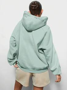 SUMWON WOMEN Áo hoodie tay lỡ cỡ lớn Bộ sưu tập đặc trưng Thu Đông Thể thao Đồ mặc nhà Essential Kangaroo Túi thường ngày Đồ thể thao Đường phố - Màu xanh Bạc hà - Xem 2