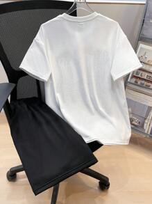 SHEIN Leap Crew 2pcs Teen Boy Casual Loose Comfortable Versatile Graphic Printed Short Sleeve Tee And Shorts Set - Black and White - View 2