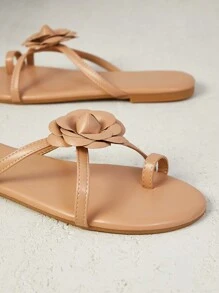 SHUZIA 女士舒适平底凉鞋 3D 花朵裸色平底凉鞋 - 摩卡棕 - 查看 4