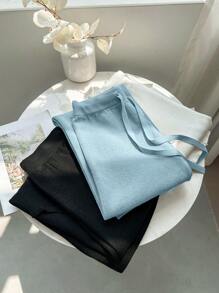 Chiquease New Women High Cinched Waist Waist Casual Straight Wide Leg Pants, Thermal Lined Thickened Knitted Leggings