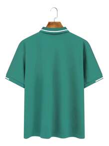 Manfinity Homme Contrast Trim Front Button Casual Short Sleeve Polo Shirt - Green - View 2