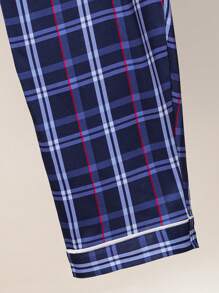 2 件套男童格子北极熊印花短袖 T 恤和裤子睡衣，时尚舒适