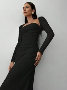 Aloruh Váy dệt kim Jacquard cổ vuông thanh lịch cho nữ, hàng mới về mùa thu/đông - màu đen - Xem 6