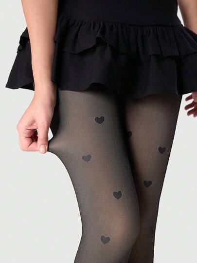 Kawaii 1 pezzo Collant/Leggings/Pantaloni attillati spessi e caldi a maglia a forma di cuore per donne