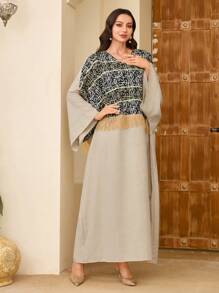 Al Najma Áo dài Kaftan, Kaftan & Jalabiya in họa tiết khối màu chắp vá tay cánh dơi truyền thống của Thổ Nhĩ Kỳ & Ả Rập, giản dị - Nhiều màu - Xem 4