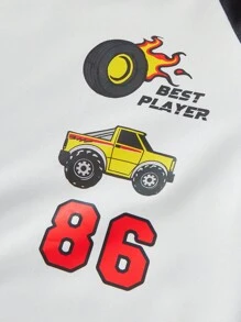 Sudadera con bloques de color, estampado de coche y letras para niño