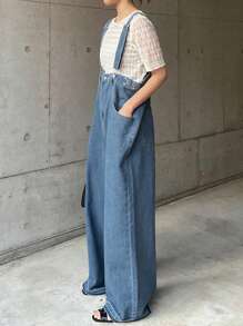 FRIFUL Women's Denim Overalls And Straight Leg Denim Jumpsuit, Blue, Spring/Summer - Medium Wash - View 3