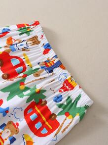 SHEIN Playful Pals 3pcs/Set Toddler Infant Baby Boys Summer Casual Striped, Solid, Cartoon Animal Print Elastic Waist Shorts, Suitable For Home, Outdoor, Beach, Vacation - Multicolor - View 3