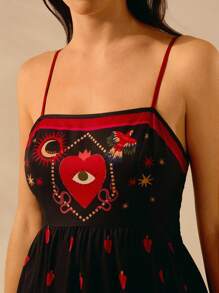 CAJUNI Women's Boho Tropical Leopard, Turtle Back Bamboo, Devil's Eye, Snake And Bird Print, Halter Black Ultra Long Dress, Summer Casual, Beach Holiday Dress - Multicolor - View 4