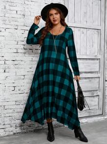 EMERY ROSE Vestido midi a cuadros para mujer de talla grande, ropa de mujer para otoño