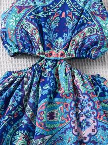 SHEIN 年轻女孩复古花卉印花镂空吊带连衣裙