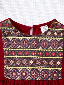 SHEIN Baby Girl Cute Geometric Pattern Long Sleeve Dress, Spring/Summer - Red - View 6