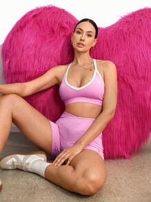 Activina Sutien sport fitness casual, fără spate, cu culoare contrastantă, potrivit pentru Ziua Îndrăgostiților