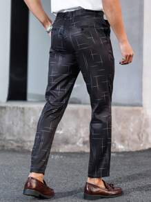 Manfinity Mode Men's Front Button Pocket Printed Casual Pants - Black - View 2