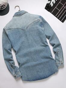 Manfinity LEGND Plus Size Men's Front Button Long Sleeve Pocket Simple Casual Denim Shirt