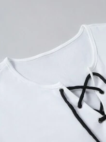 Manfinity RSRT Camiseta casual de manga corta con cordones delanteros de unicolor para hombre