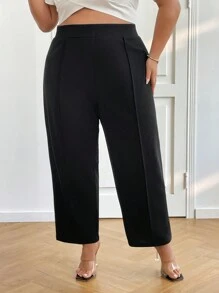 SHEIN CURVE+ Women Plus Size Elegant Black Straight-Leg Office Pants