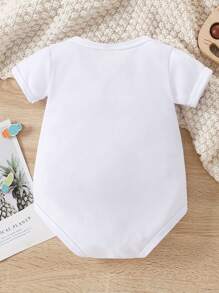 Baby Girls Casual Heart Graphic Letter Printed Short Sleeve Bodysuit Outfit For Valentine - White - View 2