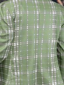 SHEIN Clasi 大码女式白色底色花卉印花夹克，优雅的秋冬季外套 - 綠色 - 查看 7