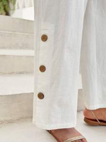 SHEIN Tween Girls Vacation Casual Chic Street Style Solid Color Jumpsuit - White - View 4