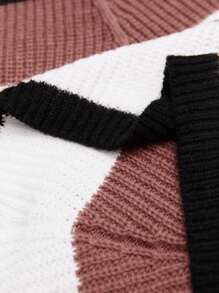 SHEIN LUNE Plus Size Colorblock Striped Casual Knit Sweater, Autumn/Winter Knit Pullover Fall - Multicolor - View 6