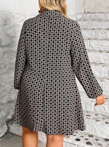 SHEIN CURVE+ Plus Size Casual Random Print Dress, Plus Size - Black and White - View 2