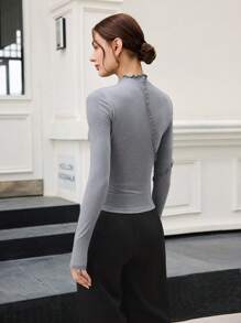 BizChic Grey High Neck T-Shirt Base Layer, Commute Wear For Women, New Year Party, Valentine's Day Date Outfit