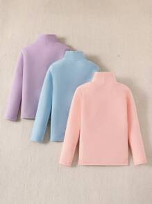 SHEIN 3 件套 青少年女孩百搭休闲猫咪图案高领长袖保暖衬里 T 恤 - 彩色 - 查看 2