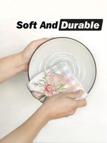 2 包复活节兔子涤纶洗碗巾，编织，超柔软厨房毛巾，卡通图案，现代风格，可机洗手巾，适合季节性装饰 - 彩色 - 查看 4