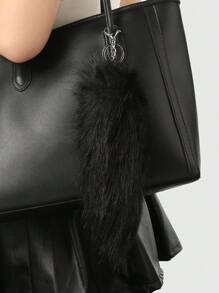 ROMWE Grunge Punk 1pc Y2K Stylish Gothic Fluffy Faux Tail Keychain, Dark Aesthetic Accessory, Suitable For Women, Daily Wear Or Holiday Gift, Halloween - Black - View 6